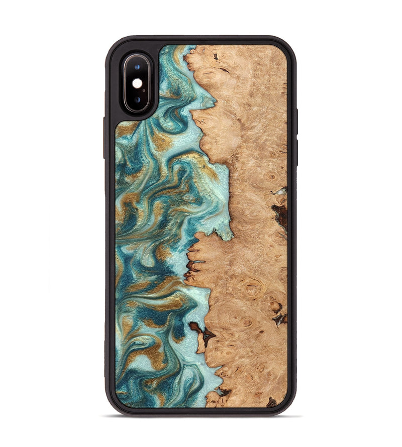 iPhone Xs Max Wood Phone Case - Huxley (Teal & Gold, 831274)