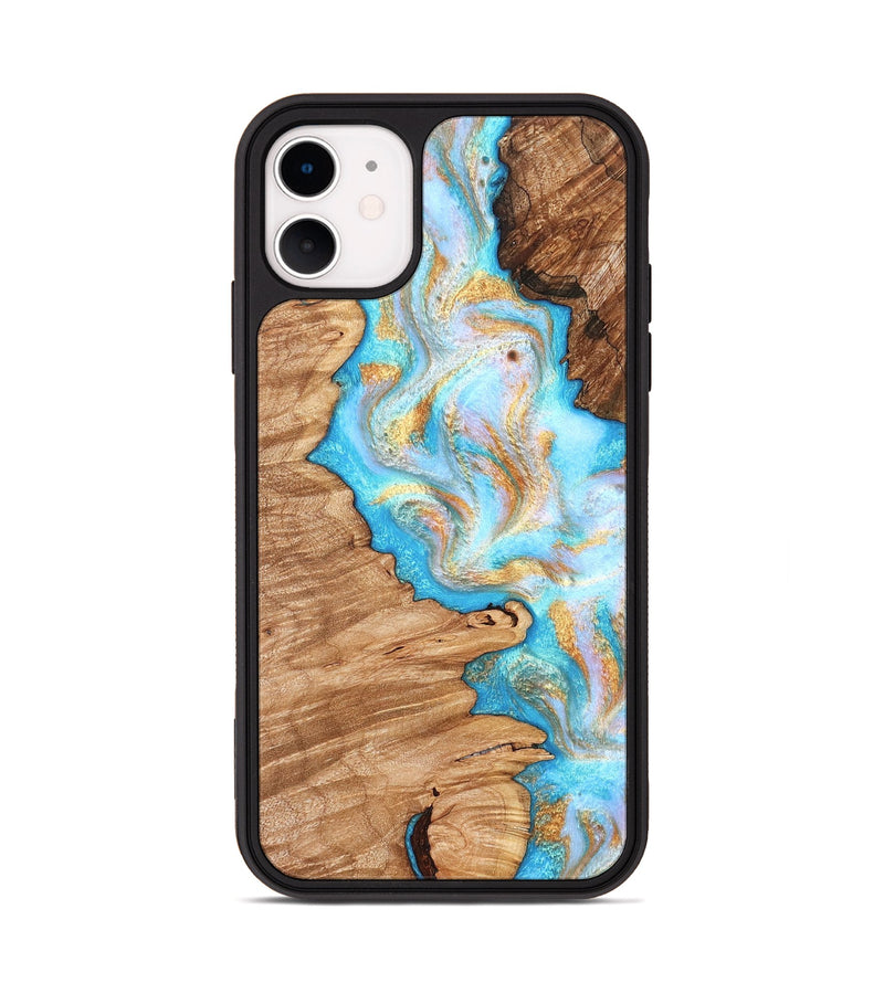 iPhone 11 Wood Phone Case - Dorthy (Teal & Gold, 831275)