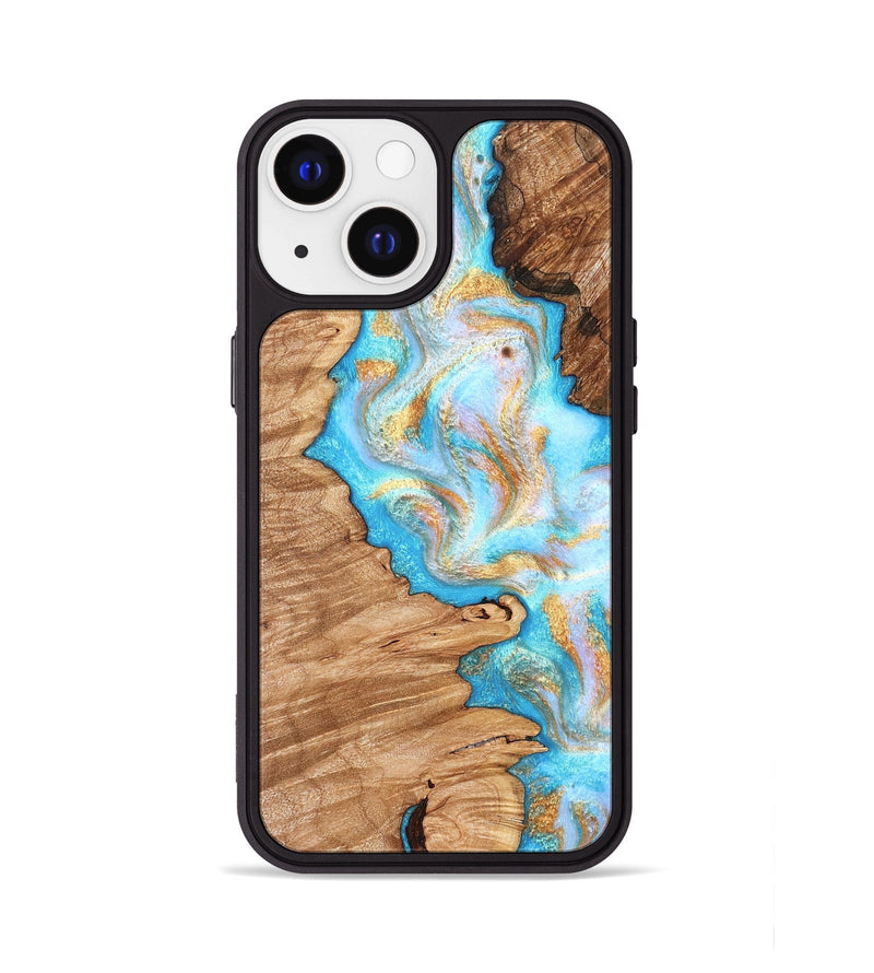 iPhone 13 Wood Phone Case - Dorthy (Teal & Gold, 831275)