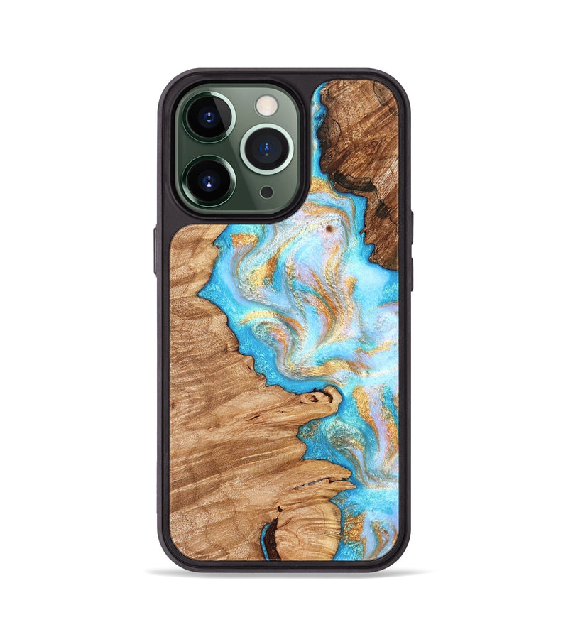 iPhone 13 Pro Wood Phone Case - Dorthy (Teal & Gold, 831275)