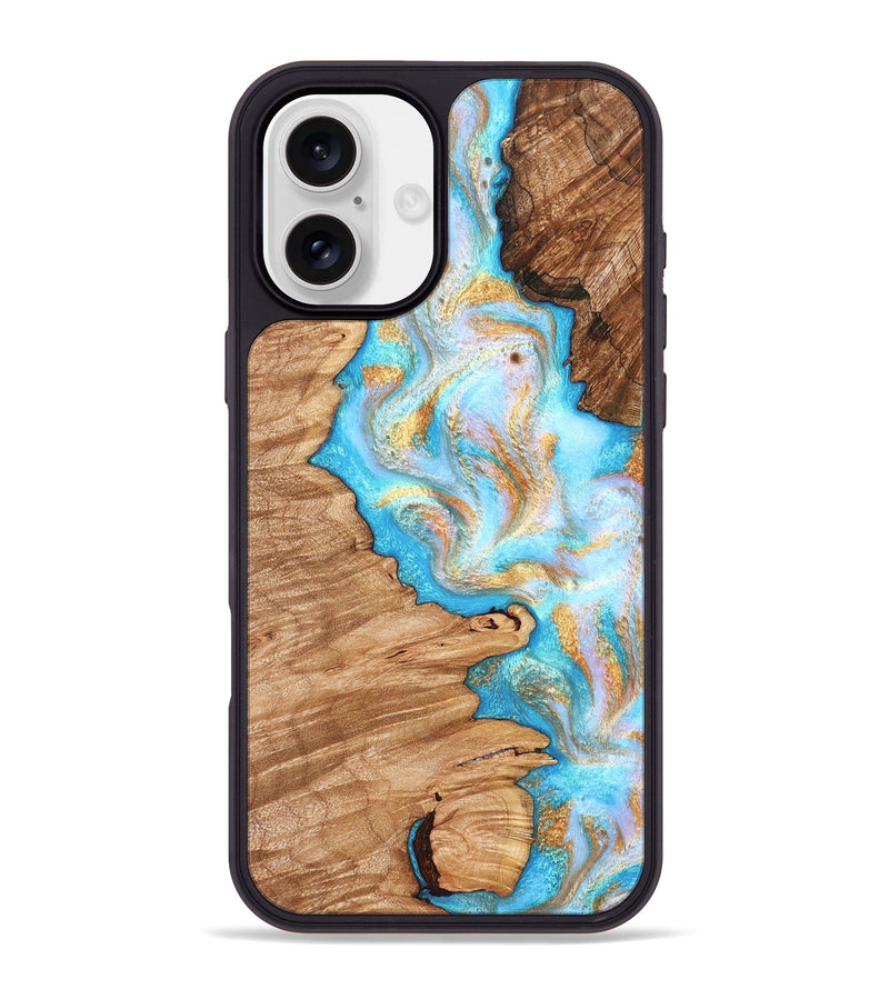 iPhone 16 Plus Wood Phone Case - Dorthy (Teal & Gold, 831275)
