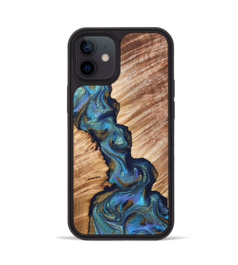 iPhone 12 Wood Phone Case - Marisol (Teal & Gold, 831276)