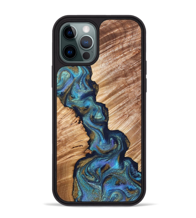 iPhone 12 Pro Max Wood Phone Case - Marisol (Teal & Gold, 831276)