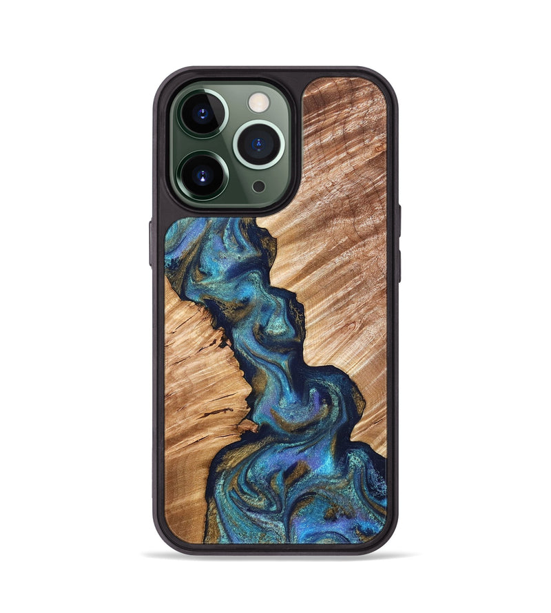 iPhone 13 Pro Wood Phone Case - Marisol (Teal & Gold, 831276)