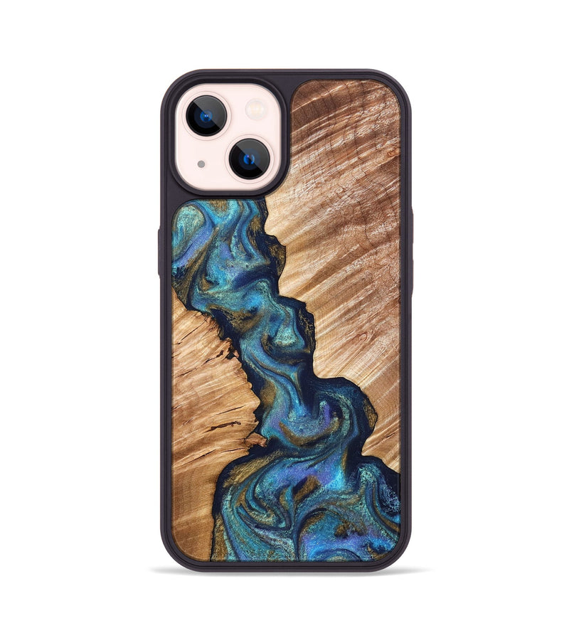 iPhone 14 Wood Phone Case - Marisol (Teal & Gold, 831276)