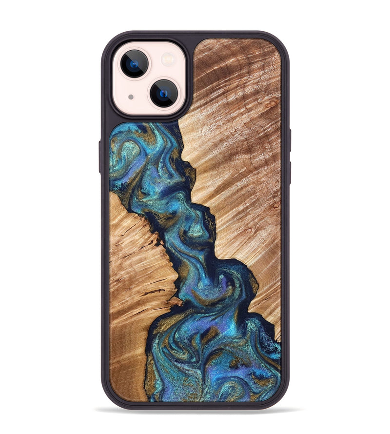 iPhone 14 Plus Wood Phone Case - Marisol (Teal & Gold, 831276)