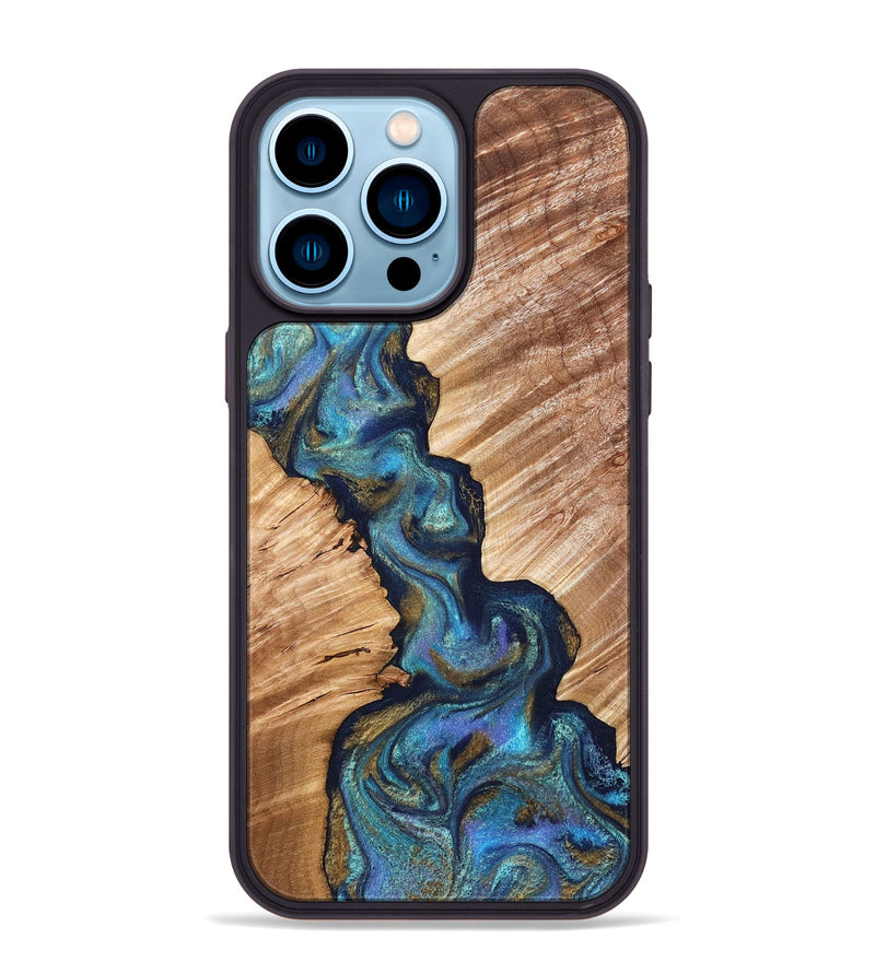 iPhone 14 Pro Max Wood Phone Case - Marisol (Teal & Gold, 831276)
