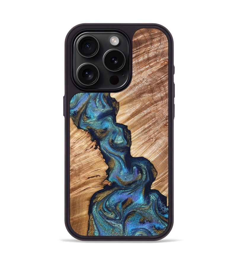 iPhone 15 Pro Wood Phone Case - Marisol (Teal & Gold, 831276)
