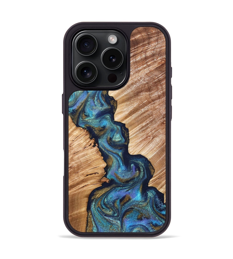 iPhone 16 Pro Wood Phone Case - Marisol (Teal & Gold, 831276)