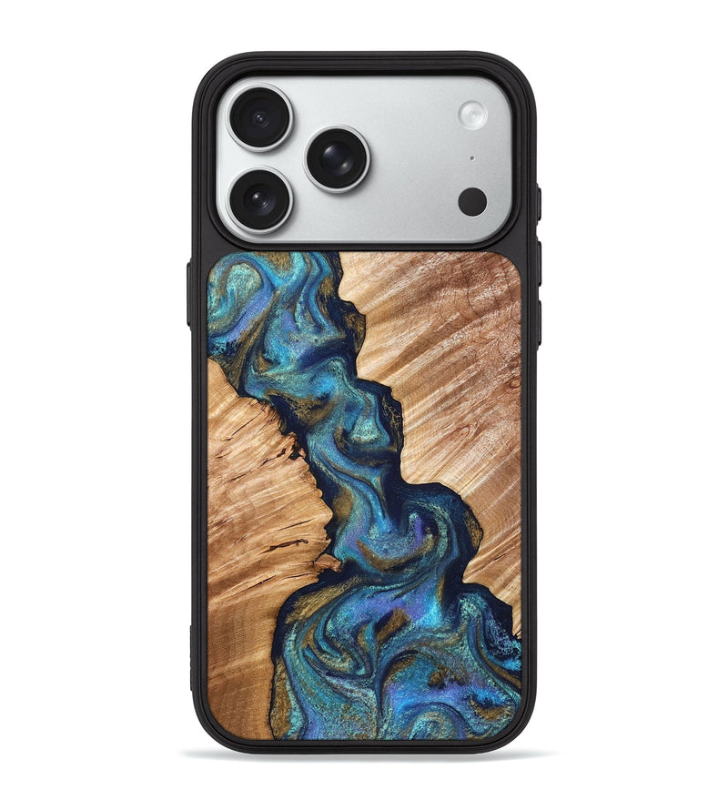 iPhone 18 Pro Max Wood Phone Case - Marisol (Teal & Gold, 831276)
