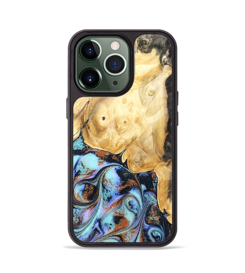 iPhone 13 Pro Wood Phone Case - Theo (Teal & Gold, 831277)