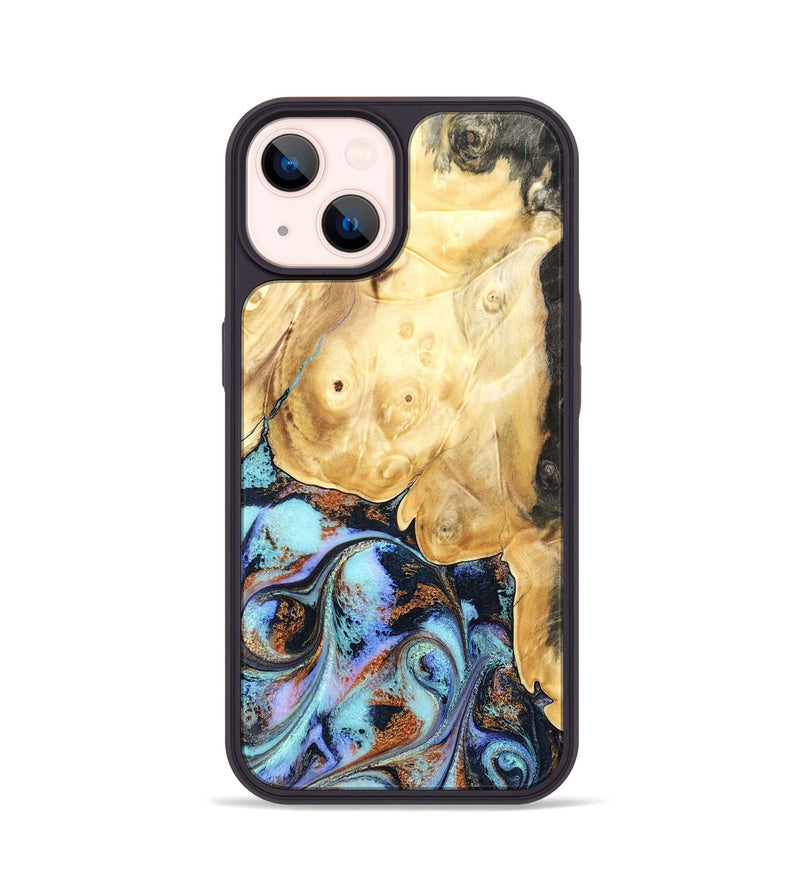 iPhone 14 Wood Phone Case - Theo (Teal & Gold, 831277)