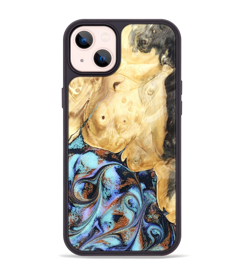 iPhone 14 Plus Wood Phone Case - Theo (Teal & Gold, 831277)