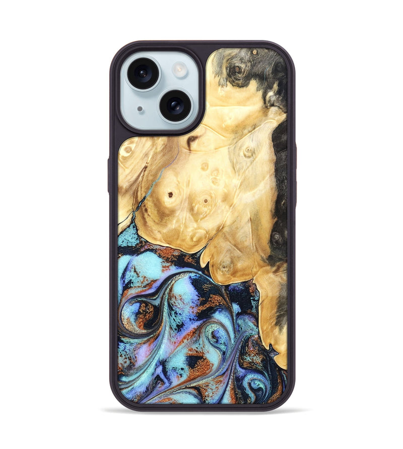 iPhone 15 Wood Phone Case - Theo (Teal & Gold, 831277)