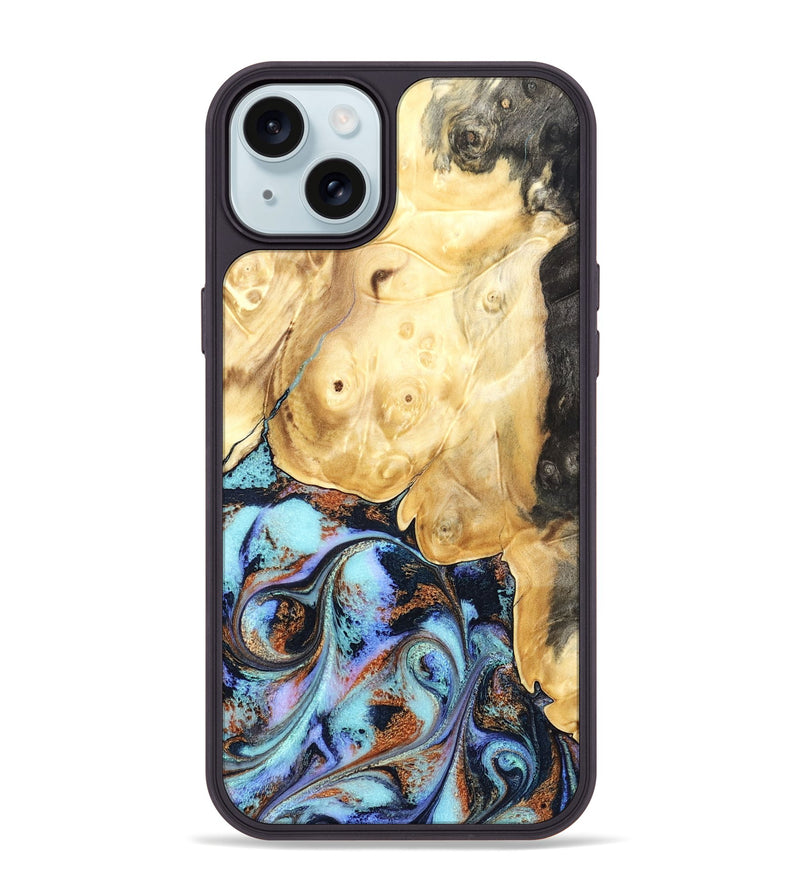 iPhone 15 Plus Wood Phone Case - Theo (Teal & Gold, 831277)