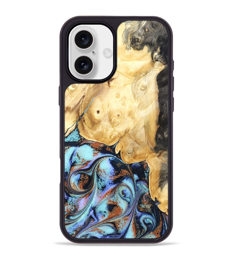 iPhone 16 Plus Wood Phone Case - Theo (Teal & Gold, 831277)