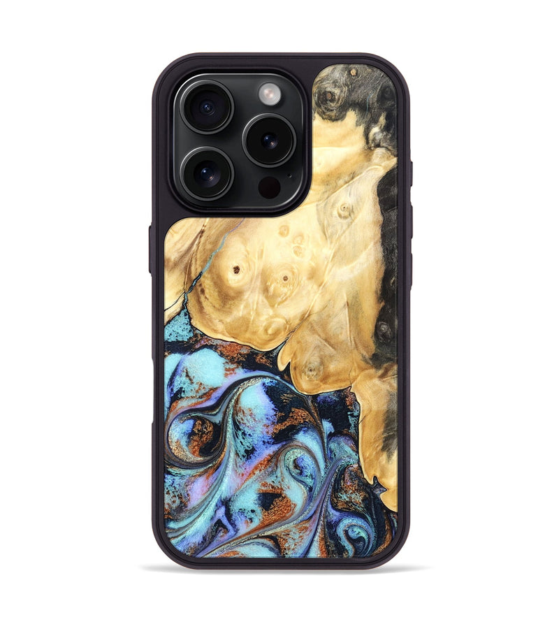 iPhone 16 Pro Wood Phone Case - Theo (Teal & Gold, 831277)