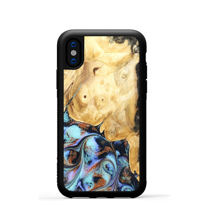 iPhone Xs Wood Phone Case - Theo (Teal & Gold, 831277)