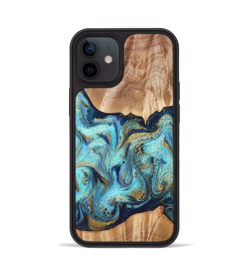 iPhone 12 Wood Phone Case - Glenna (Teal & Gold, 831278)