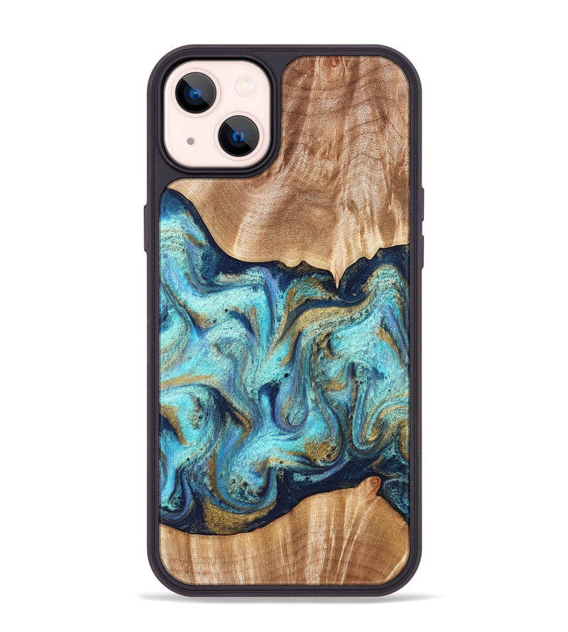 iPhone 14 Plus Wood Phone Case - Glenna (Teal & Gold, 831278)