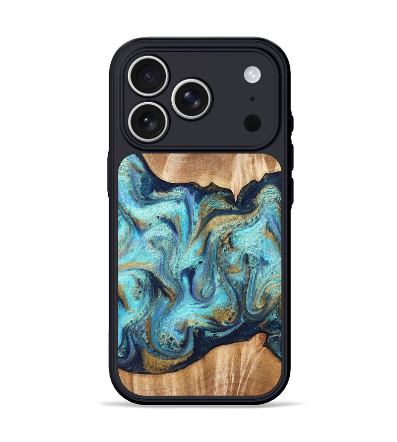 iPhone 17 Pro Wood Phone Case - Glenna (Teal & Gold, 831278)