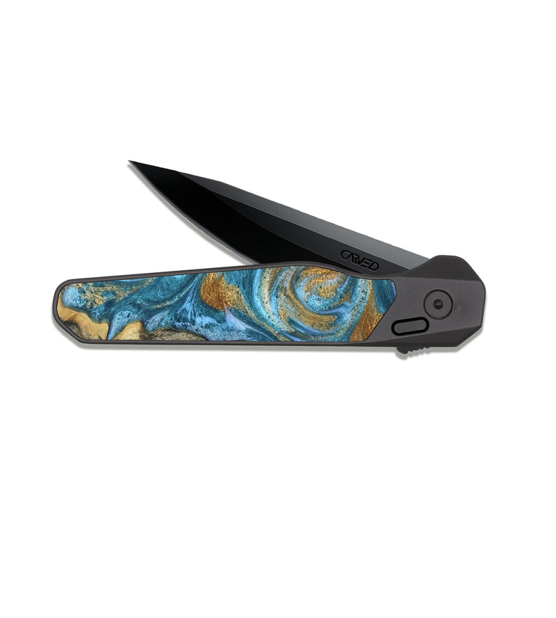 EDC Dark Slate Wood Pocket Knife - Karie (Teal & Gold, 831279)