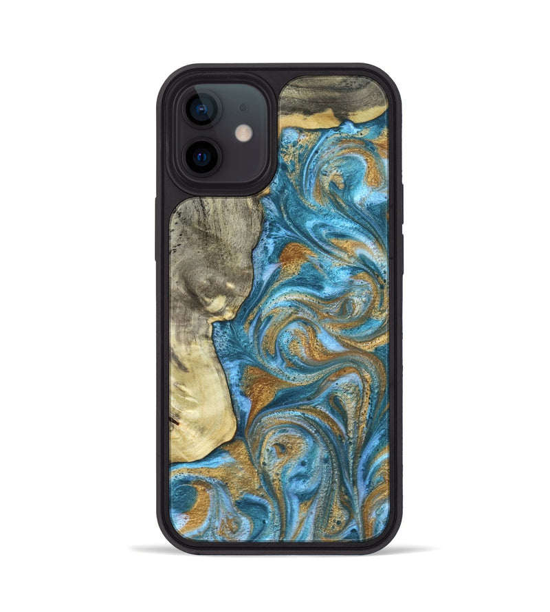 iPhone 12 Wood Phone Case - Karie (Teal & Gold, 831279)