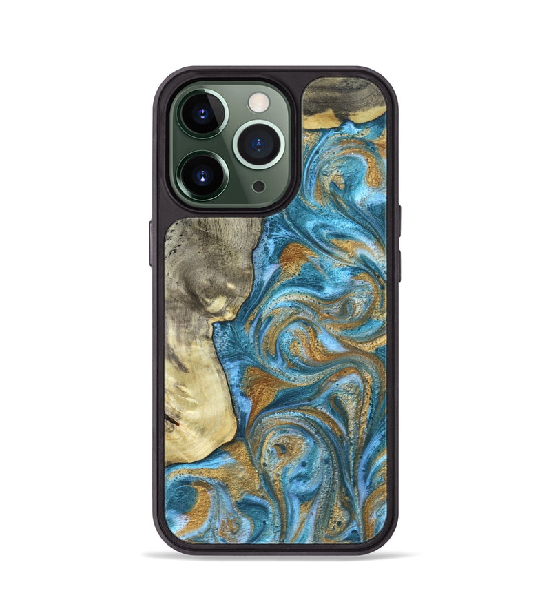 iPhone 13 Pro Wood Phone Case - Karie (Teal & Gold, 831279)