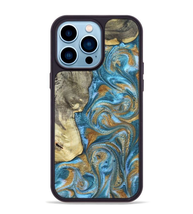 iPhone 14 Pro Max Wood Phone Case - Karie (Teal & Gold, 831279)