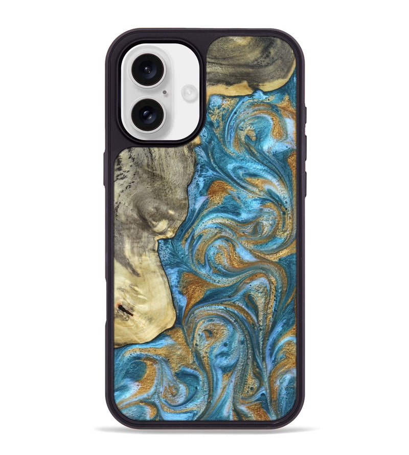 iPhone 16 Plus Wood Phone Case - Karie (Teal & Gold, 831279)