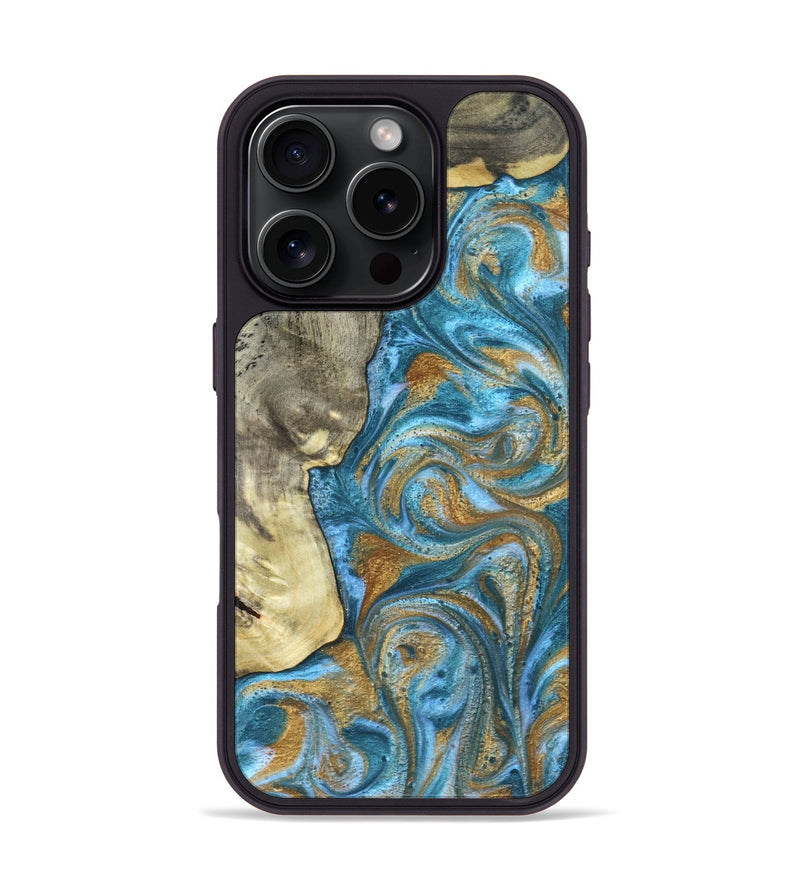 iPhone 16 Pro Wood Phone Case - Karie (Teal & Gold, 831279)