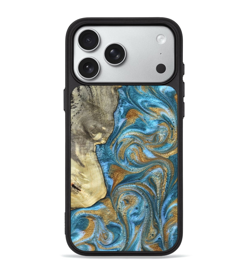 iPhone 18 Pro Max Wood Phone Case - Karie (Teal & Gold, 831279)