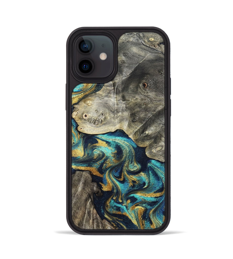 iPhone 12 Wood Phone Case - Amya (Teal & Gold, 831280)