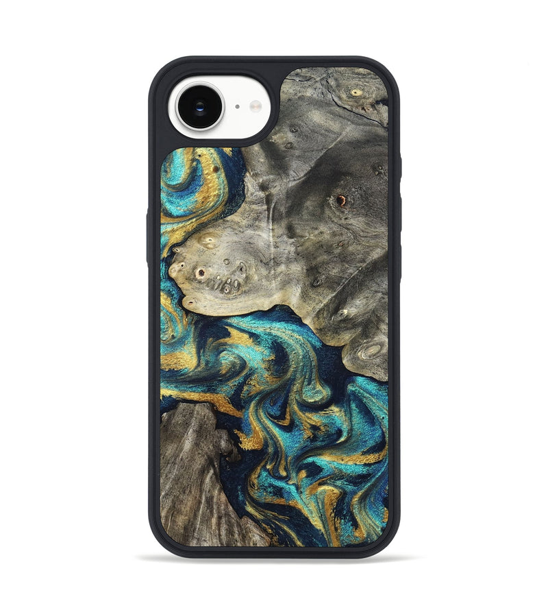 iPhone 16e Wood Phone Case - Amya (Teal & Gold, 831280)