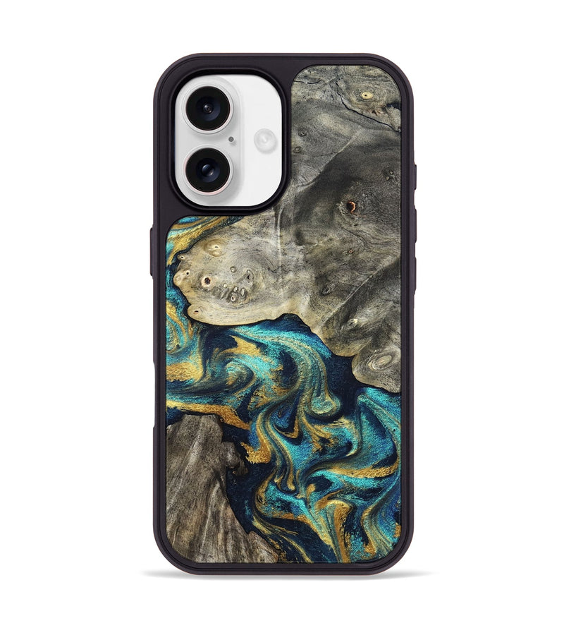 iPhone 17 Wood Phone Case - Amya (Teal & Gold, 831280)