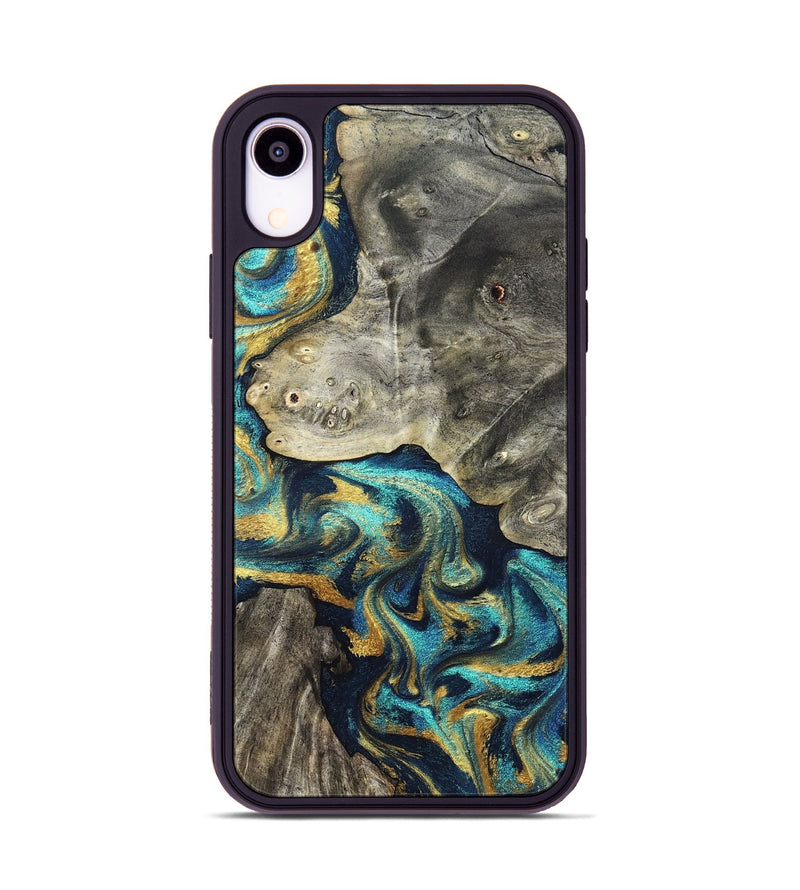 iPhone Xr Wood Phone Case - Amya (Teal & Gold, 831280)