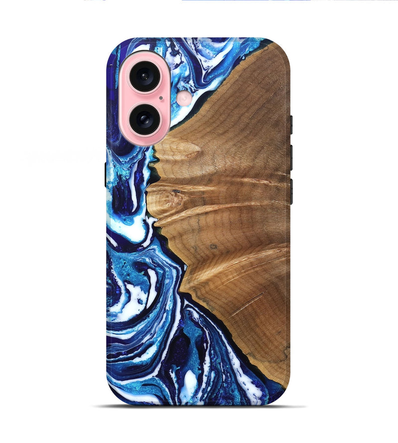 iPhone 16 Wood Live Edge Phone Case - Tamara (Blue, 831284)