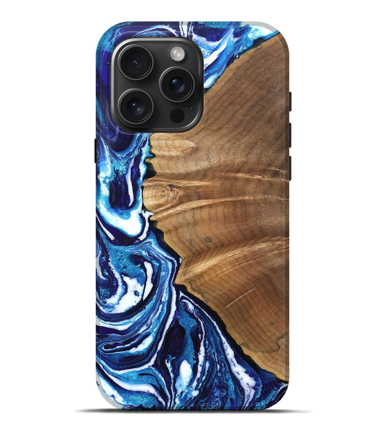 iPhone 16 Pro Max Wood Live Edge Phone Case - Tamara (Blue, 831284)
