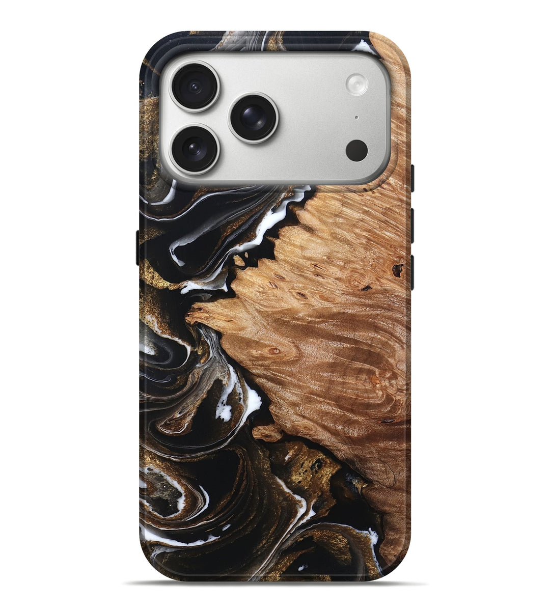 iPhone 17 Pro Max Wood Live Edge Phone Case - Teddy (Black & White, 831287)