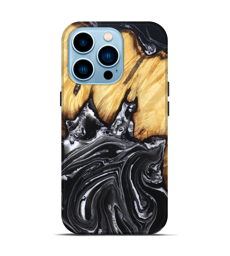 iPhone 14 Pro Wood Live Edge Phone Case - Aydin (Black & White, 831288)