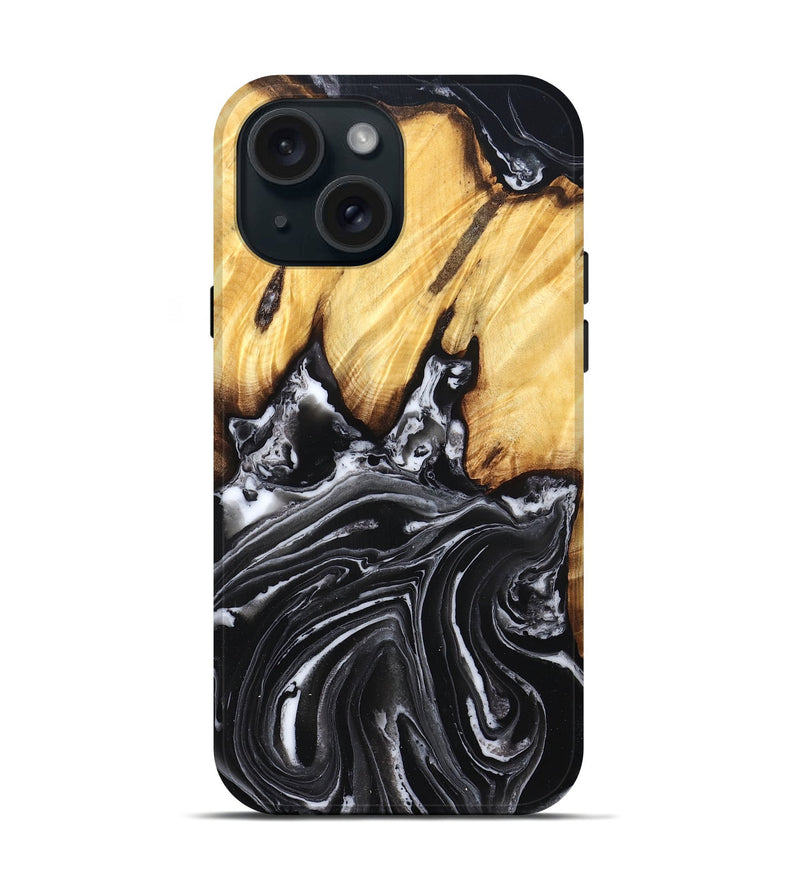 iPhone 15 Wood Live Edge Phone Case - Aydin (Black & White, 831288)