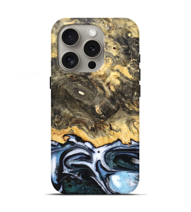 iPhone 16 Pro Wood Live Edge Phone Case - Pinkie (Blue, 831329)