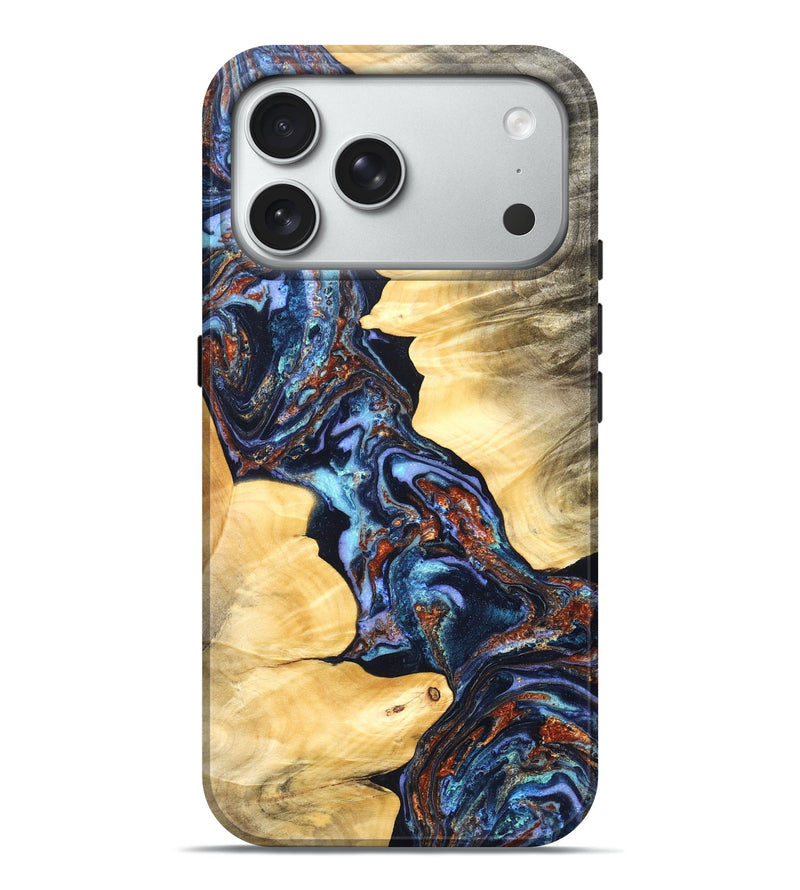 iPhone 18 Pro Max Wood Live Edge Phone Case - Neveah (Teal & Gold, 831330)