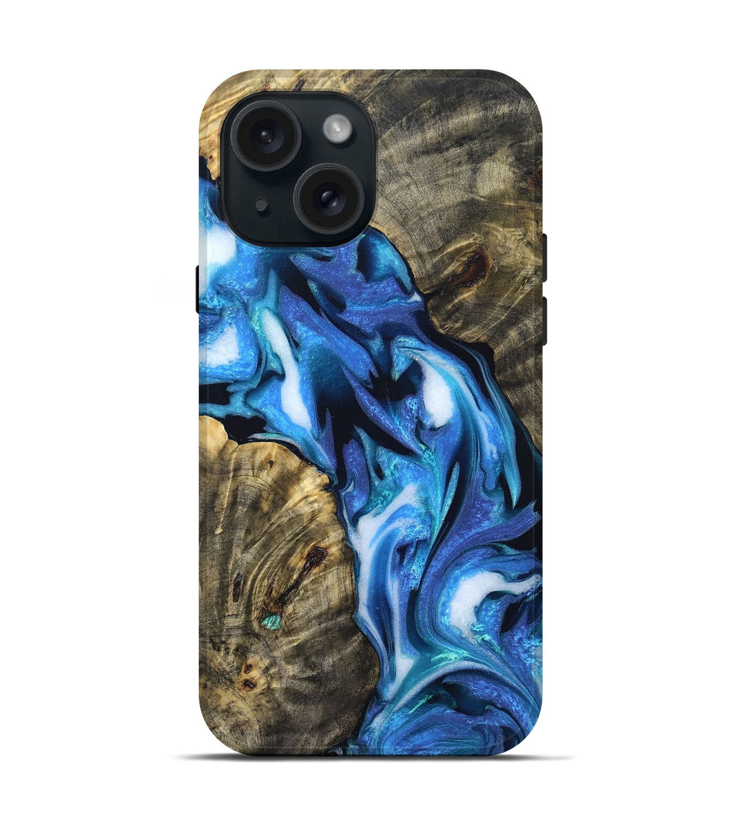 iPhone 15 Wood Live Edge Phone Case - Ansley (Blue, 831333)