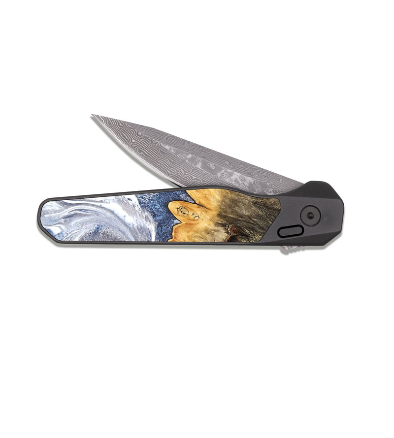 EDC Dark Damascus Wood Pocket Knife - Kaila (Blue, 831455)
