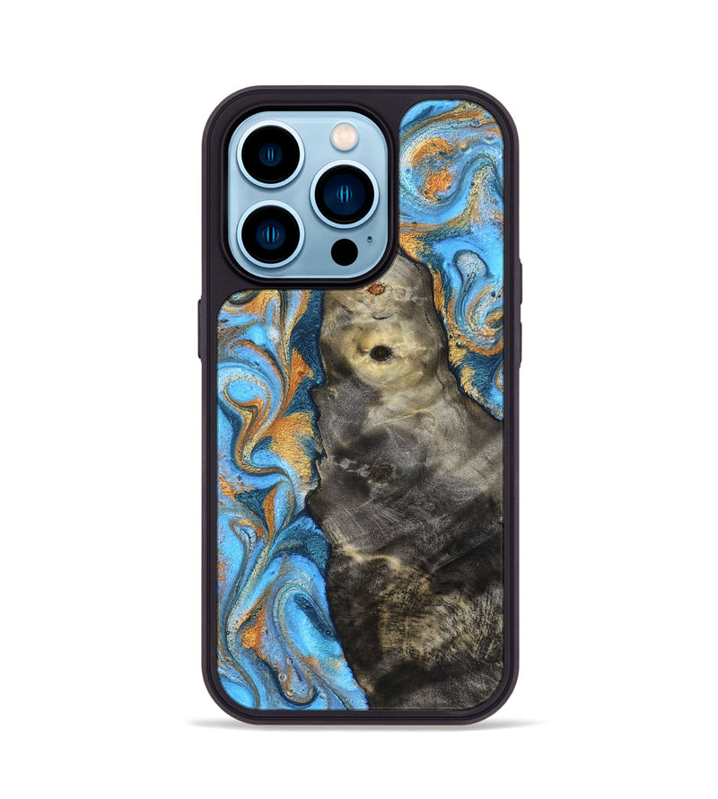 iPhone 14 Pro Wood Phone Case - Ike (Teal & Gold, 831481)