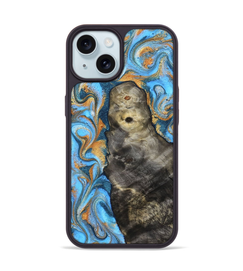 iPhone 15 Wood Phone Case - Ike (Teal & Gold, 831481)