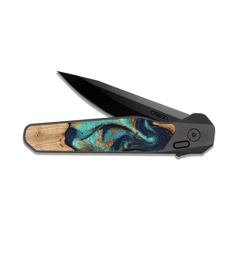 EDC Dark Slate Wood Pocket Knife - Waldo (Teal & Gold, 831482)