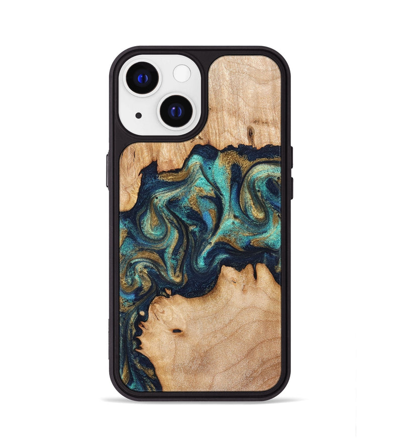 iPhone 13 Wood Phone Case - Waldo (Teal & Gold, 831482)