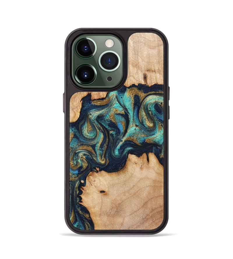 iPhone 13 Pro Wood Phone Case - Waldo (Teal & Gold, 831482)